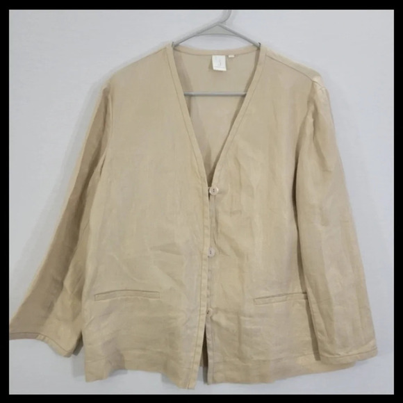 Jones New York 100% Linen Cream/Beige Button Lightweight Jacket Large - Picture 1 of 9